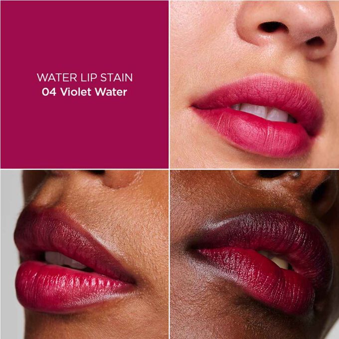 L&auml;hikuva naisen huulista, joka havainnollistaa Pink Water Lip Stain -huuliv&auml;rin tuloksen s&auml;vyss&auml; 04, joka tuo kosteutta, v&auml;ri&auml; ja mattapintaisen lopputuloksen.