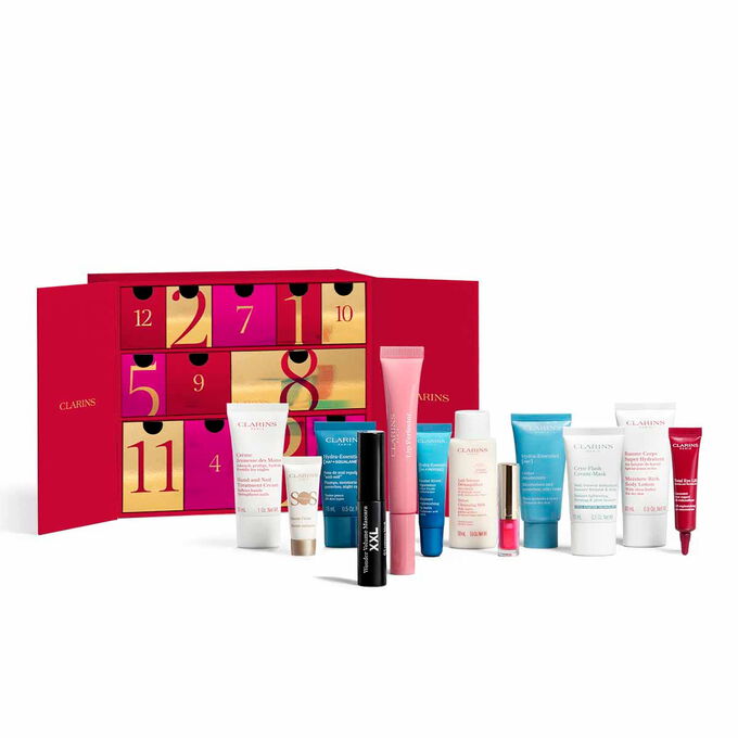 Tuotekuva Clarins 12 Days Beauty -joulukalenterista, jossa on suosikkeja p&auml;ivitt&auml;iseen ihonhoito- ja kauneusrutiiniin