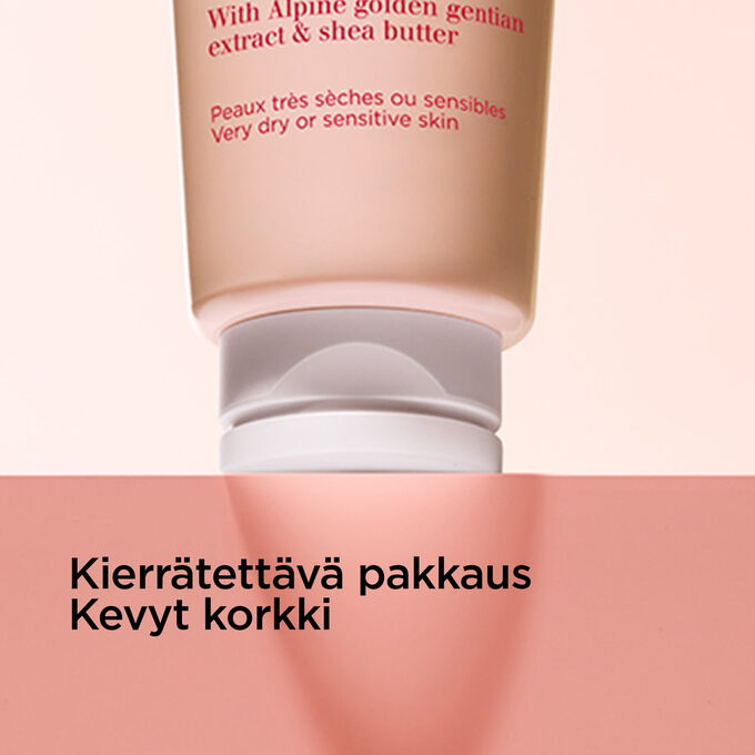 Fokus hell&auml;varaisen vaahtoavan puhdistusaineen korkissa havainnollistaa kierr&auml;tett&auml;v&auml;&auml; pakkausta ja kevytt&auml; korkkia.