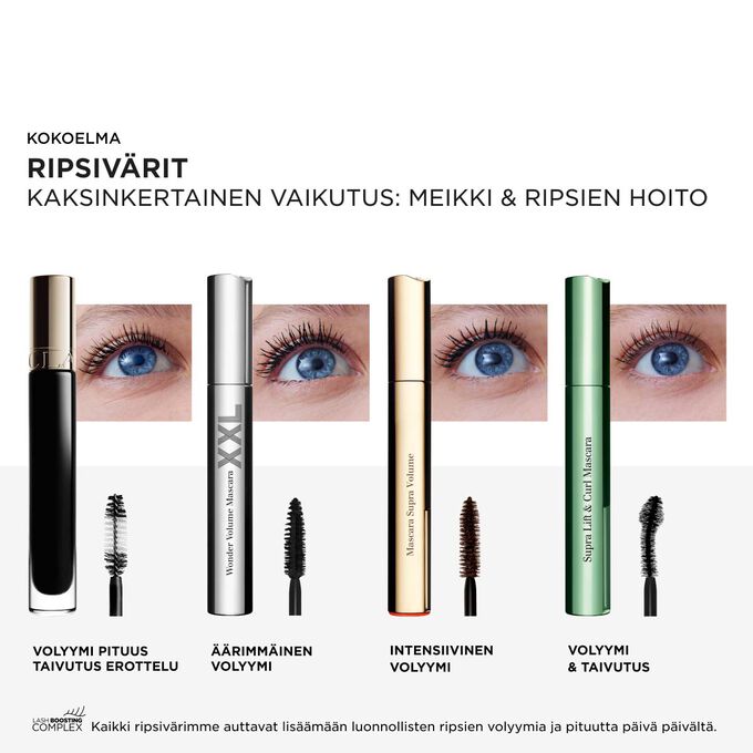 Clarins-ripsiv&auml;rikokoelma, joka esittelee volyymin, pituuden, taivutuksen ja erottelun ripsi&auml; vahvistavan kompleksin avulla hoitoa ja korkeaa suorituskyky&auml; varten.