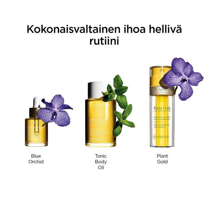 Blue Orchid Treatment Oil ihoa helliv&auml; rutiini sek&auml; Tonic Body Oil ja Plant Gold