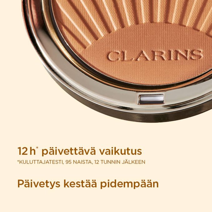 L&auml;hikuva aurinkopuuteripaletista, joka esittelee sen 12 tunnin ruskettavan vaikutuksen ja kyvyn pident&auml;&auml; luonnollista rusketusta