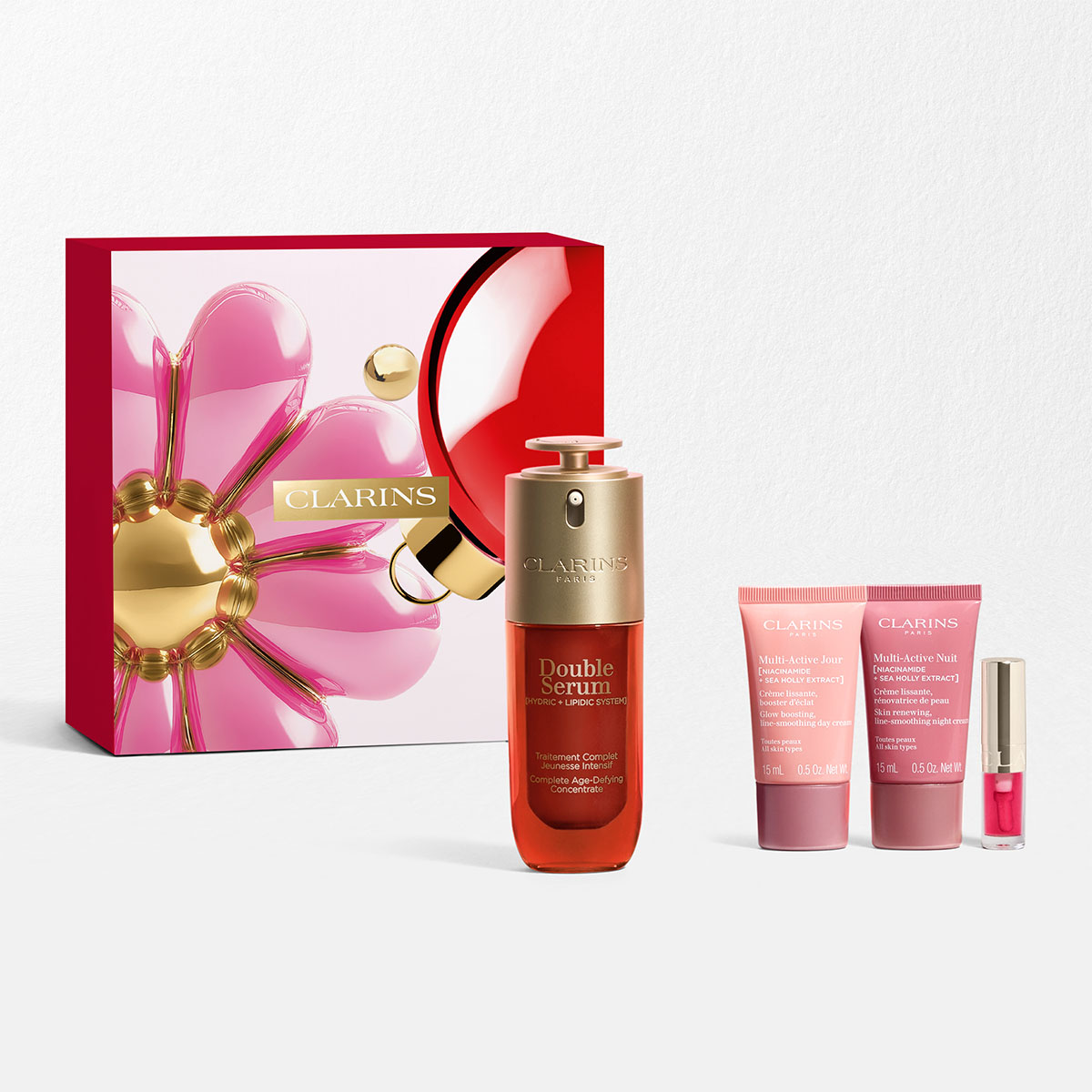 Age-Control-kasvojenhoitosetti &ndash; Clarins Double Serum &amp; Multi-Active